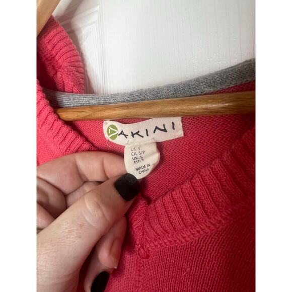 Akini Pink Sweatshirt Hoodie with Thumb Holes Pullover V-Neck Sweater Size Small - Picture 5 of 9